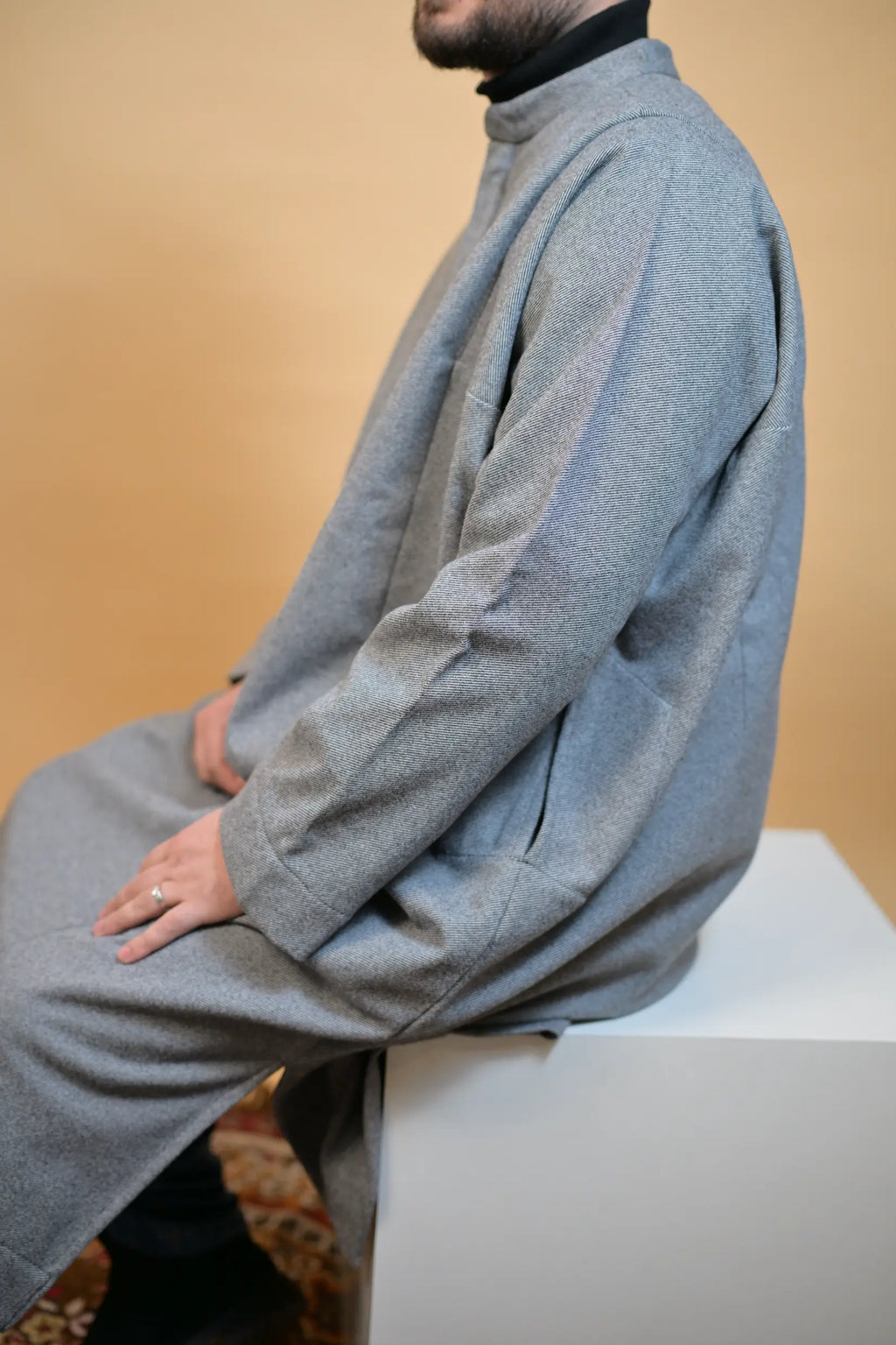 baraqah grey herringbone winter pheran for men 