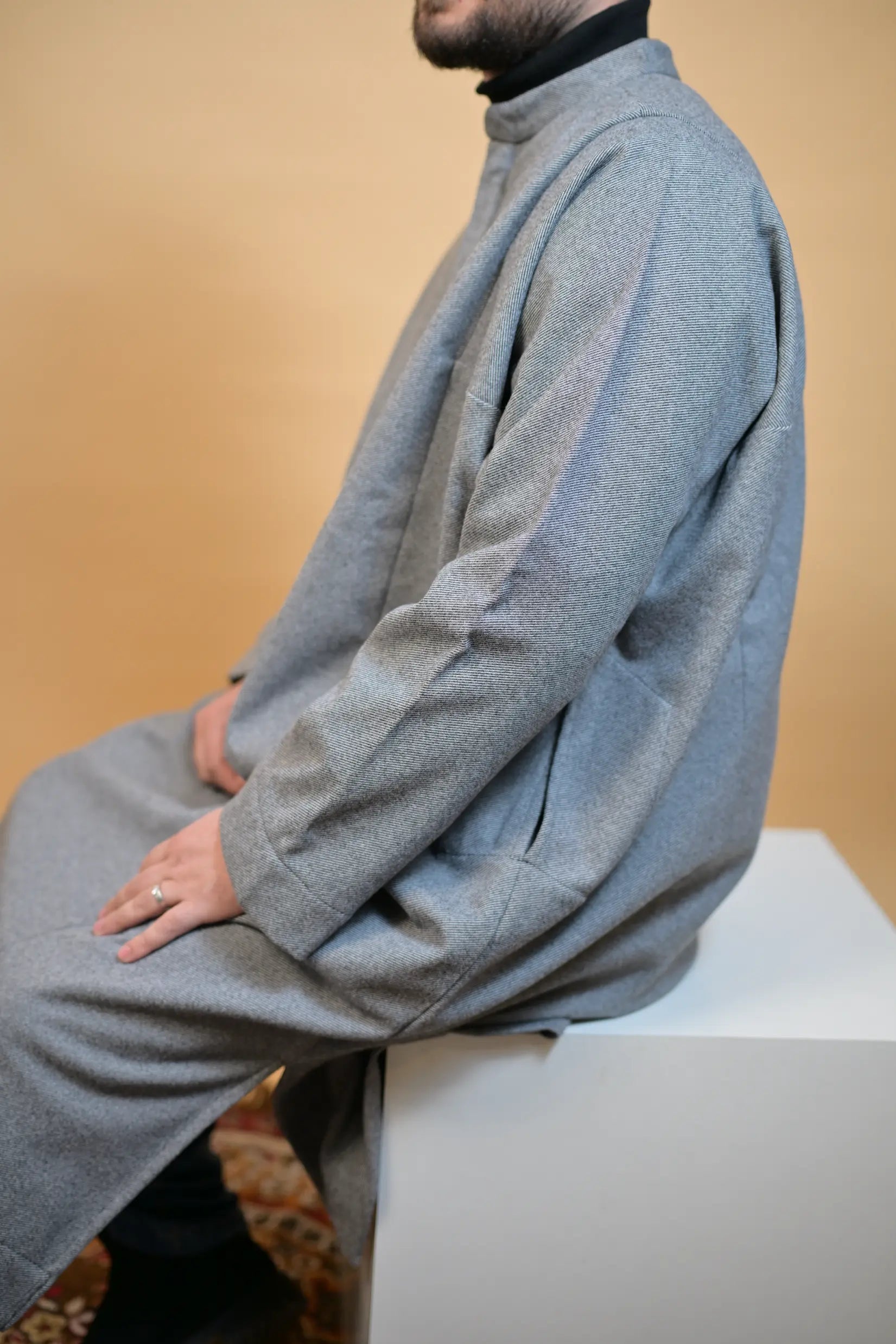 baraqah grey herringbone winter pheran for men 