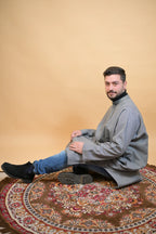 baraqah grey herringbone winter pheran for men 