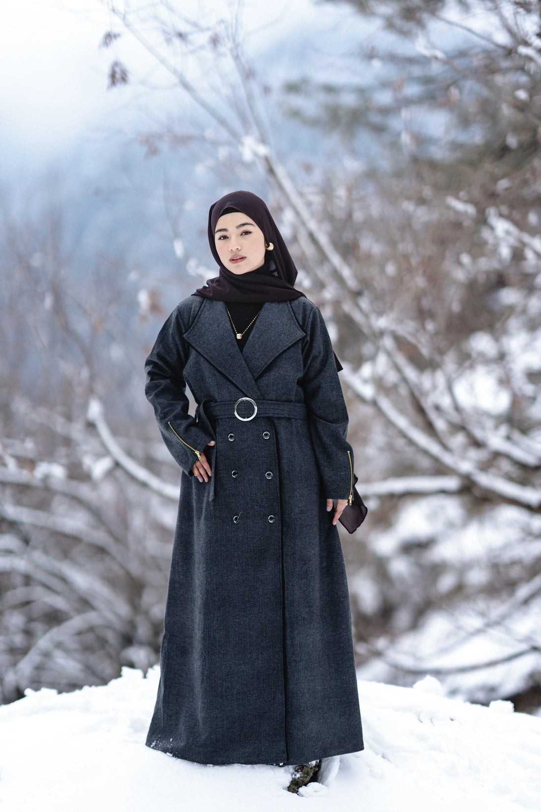 Grey Herringbone Coat Style Winter Abaya