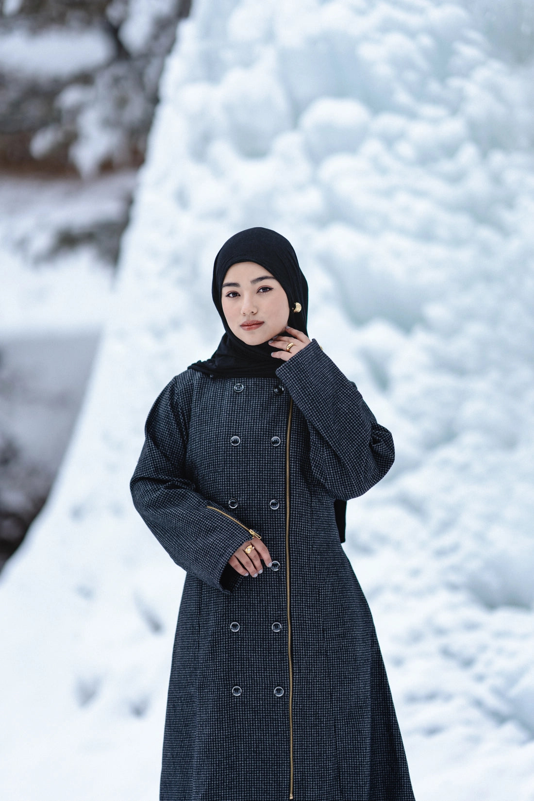 Grey Houndstooth Coat Style Winter Abaya