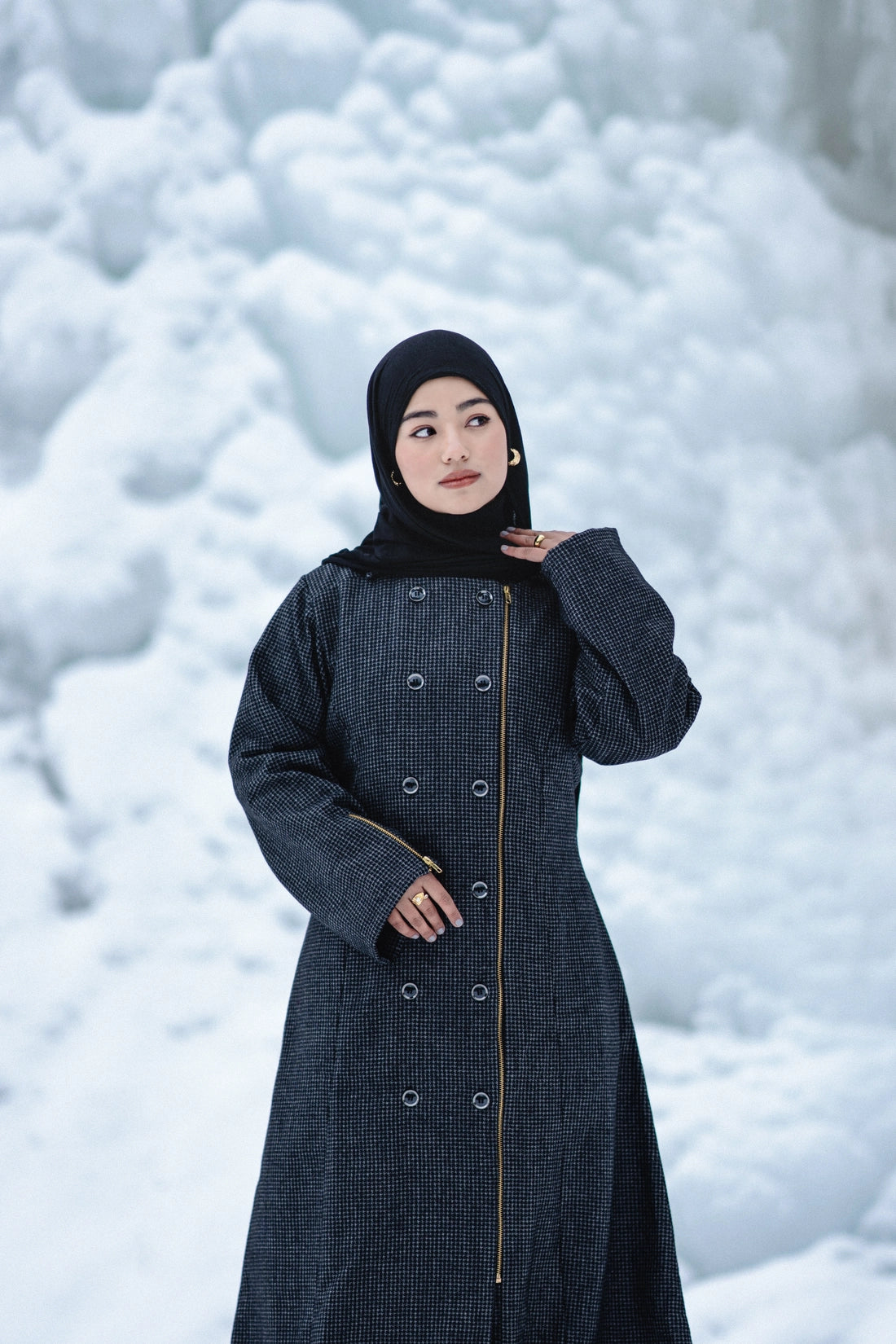 Grey Houndstooth Coat Style Winter Abaya