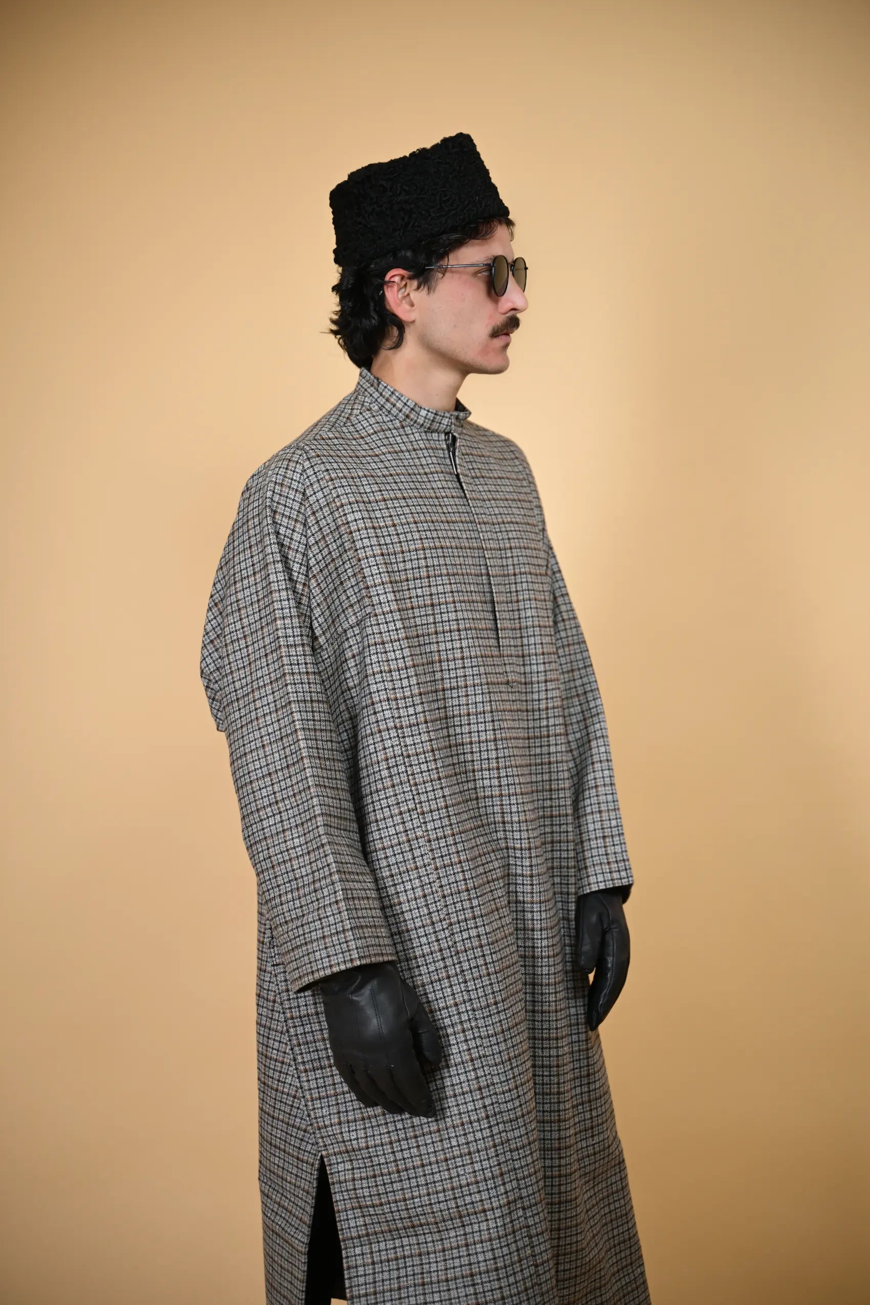 baraqah Grey Mist Plaid winter traditional Pheran For Men
