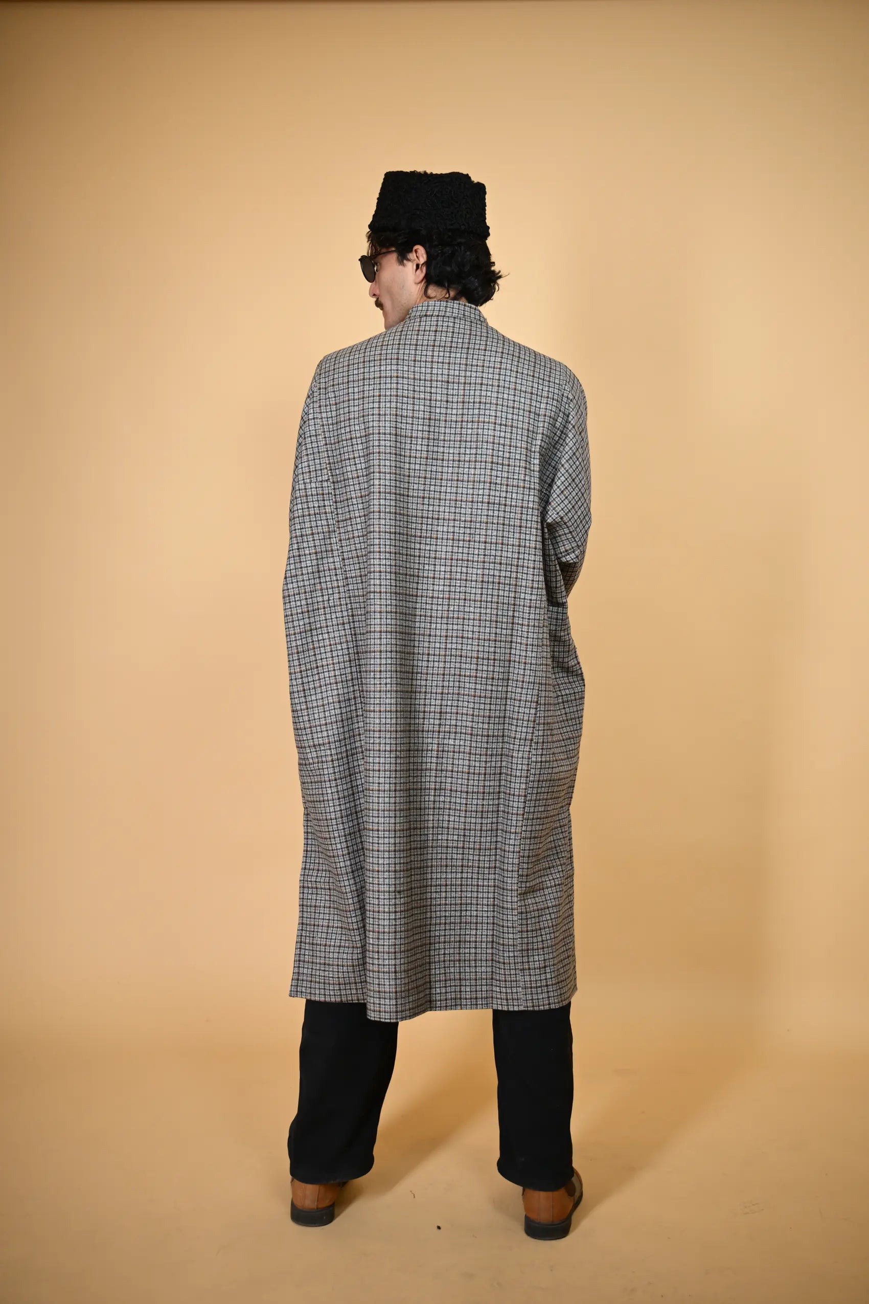 baraqah Grey Mist Plaid winter traditional Pheran For Men
