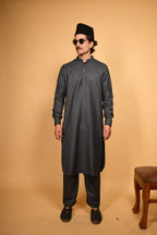 Pathan Greyish Blue Kameez Shalwar