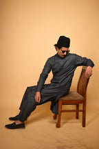 Pathan Greyish Blue Kameez Shalwar