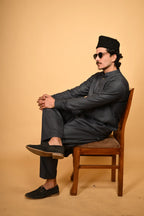 Pathan Greyish Blue Kameez Shalwar