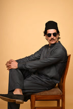 Pathan Greyish Blue Kameez Shalwar