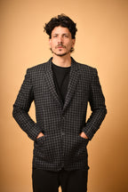 Black with White Micro Check Woollen Blazer