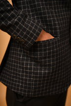 Black with White Micro Check Woollen Blazer