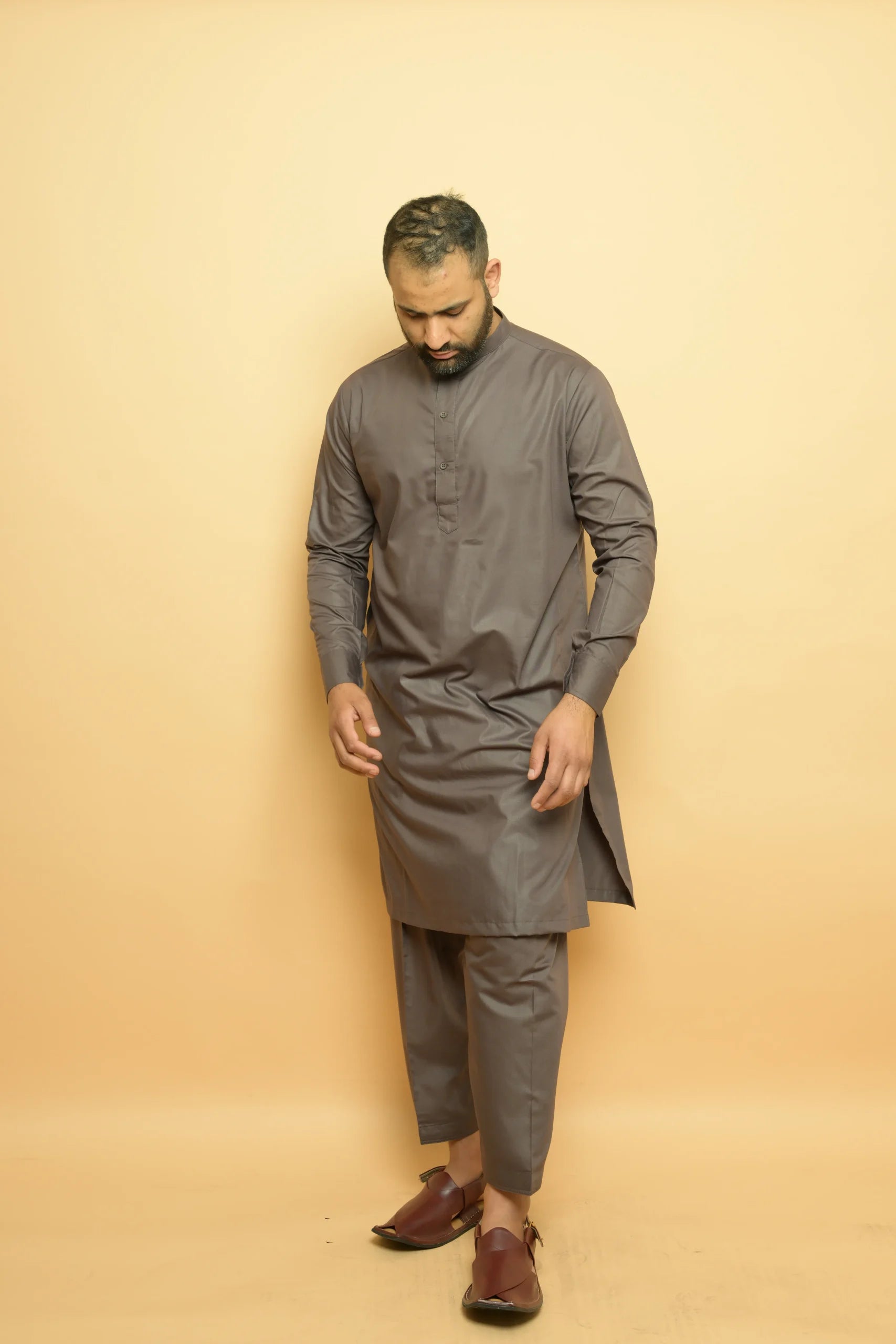 Greyish Brown Kameez Shalwar
