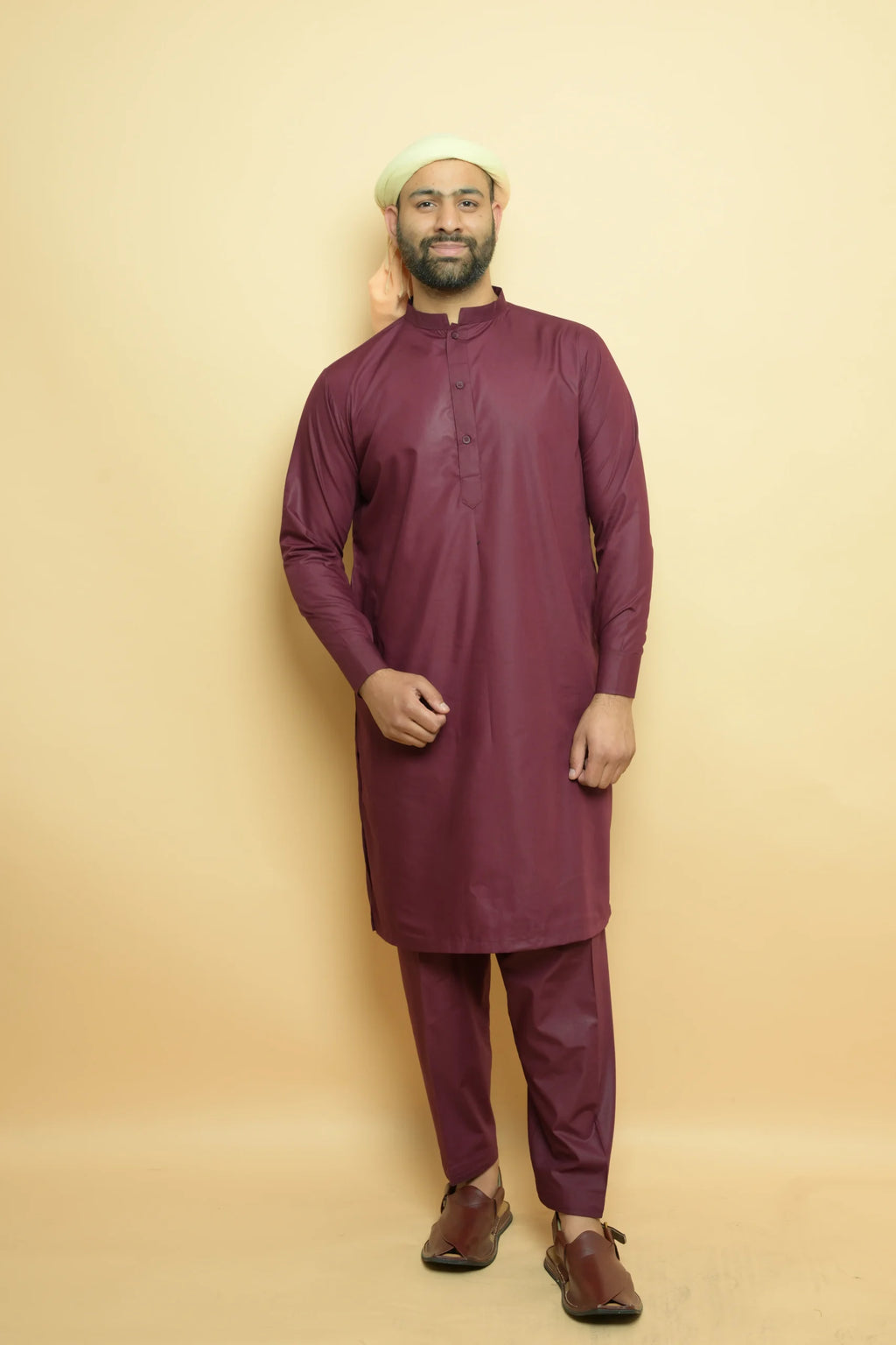 baraqah maroon color  summer kurta pajama for men