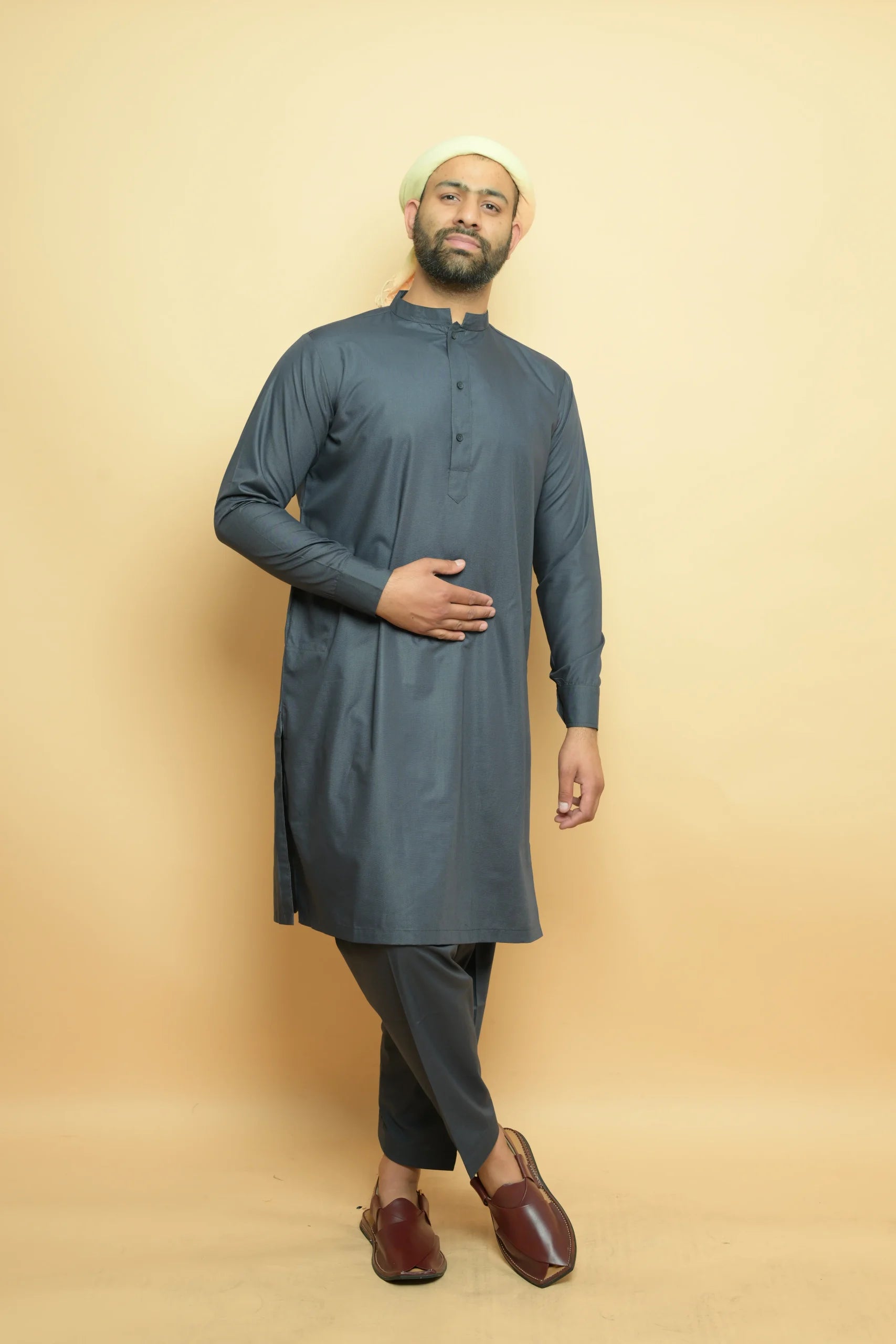 Dark Grey Kameez Shalwar