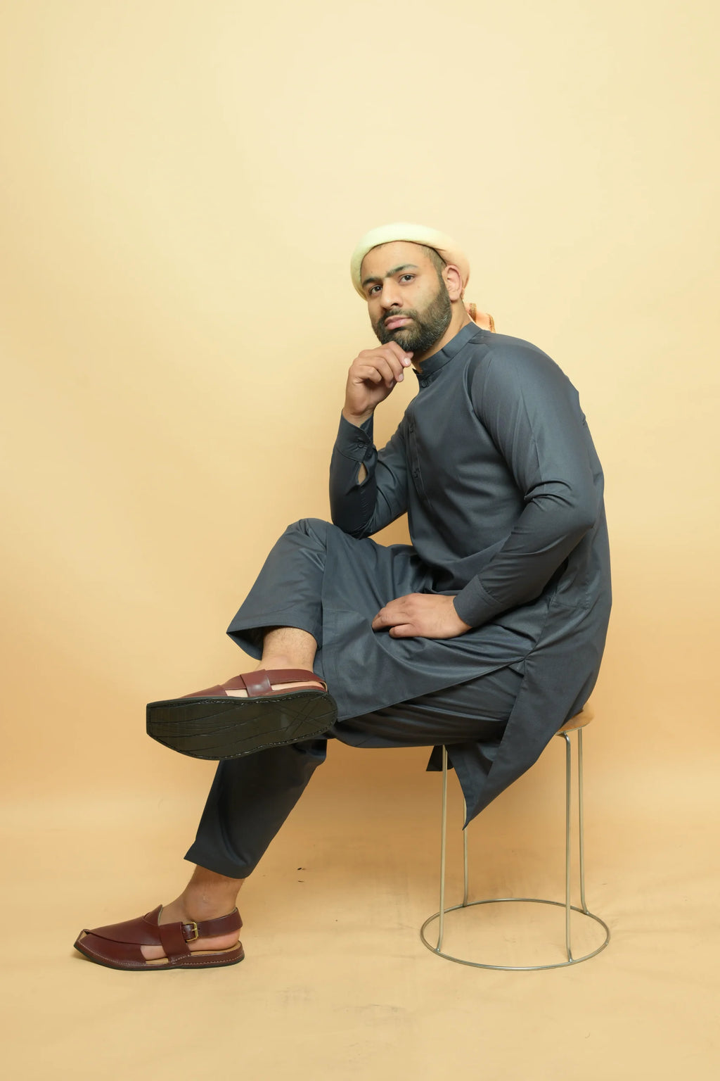 Dark Grey Kameez Shalwar