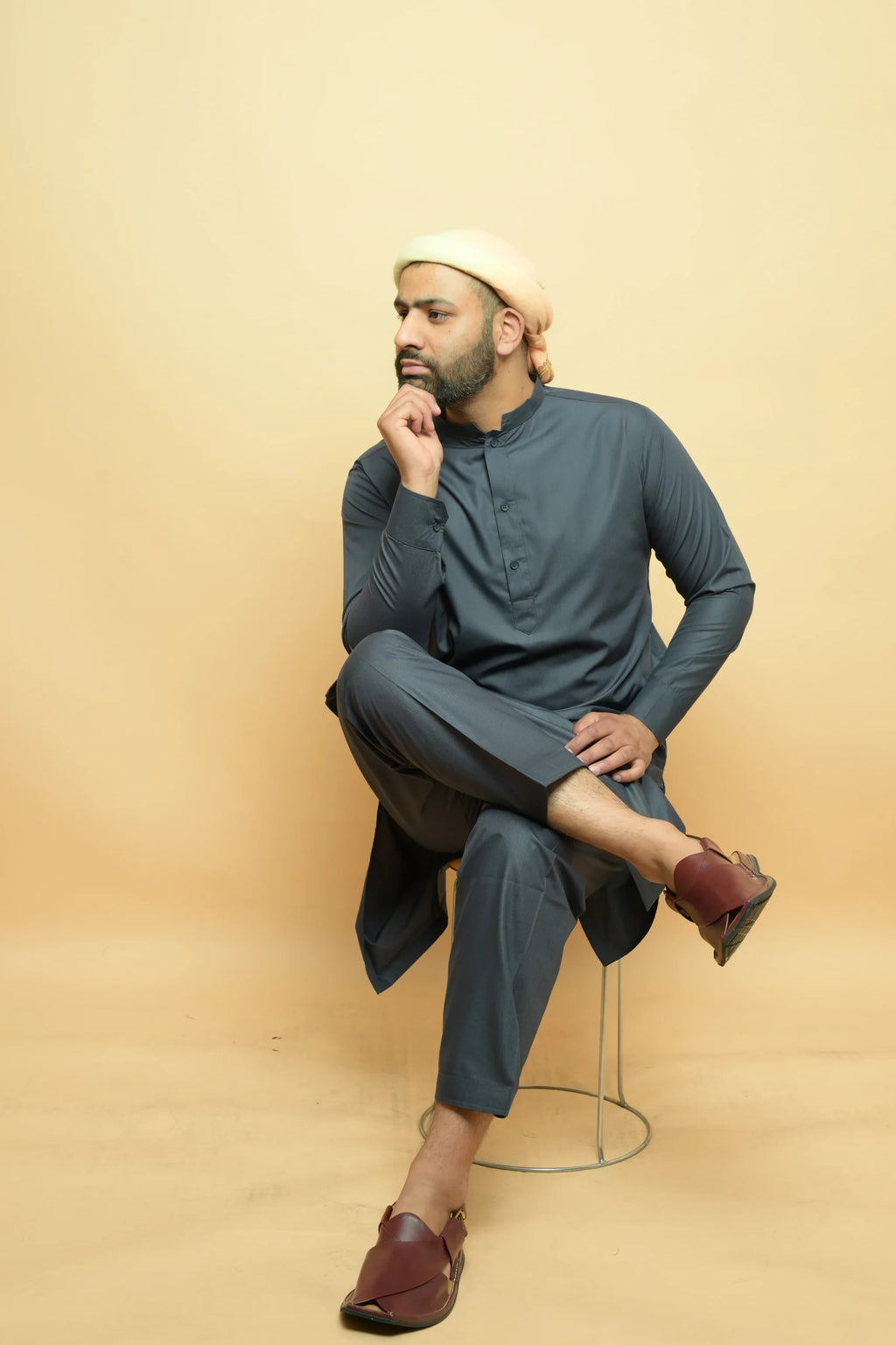 Dark Grey Kameez Shalwar