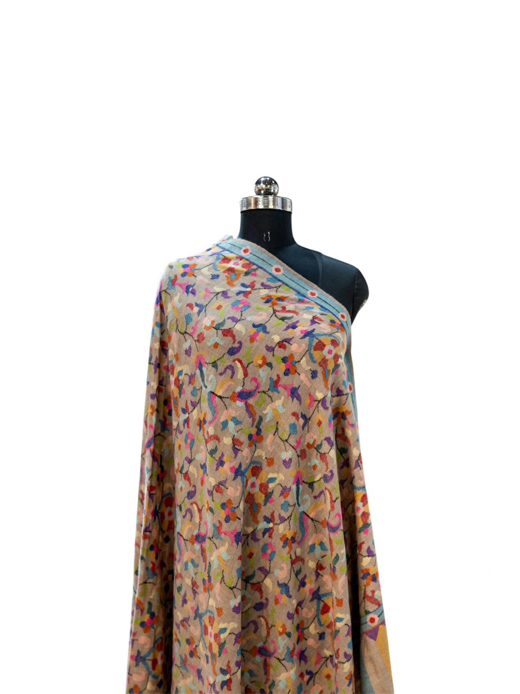 Pure Grey Kani Pashmina embroidered shawl