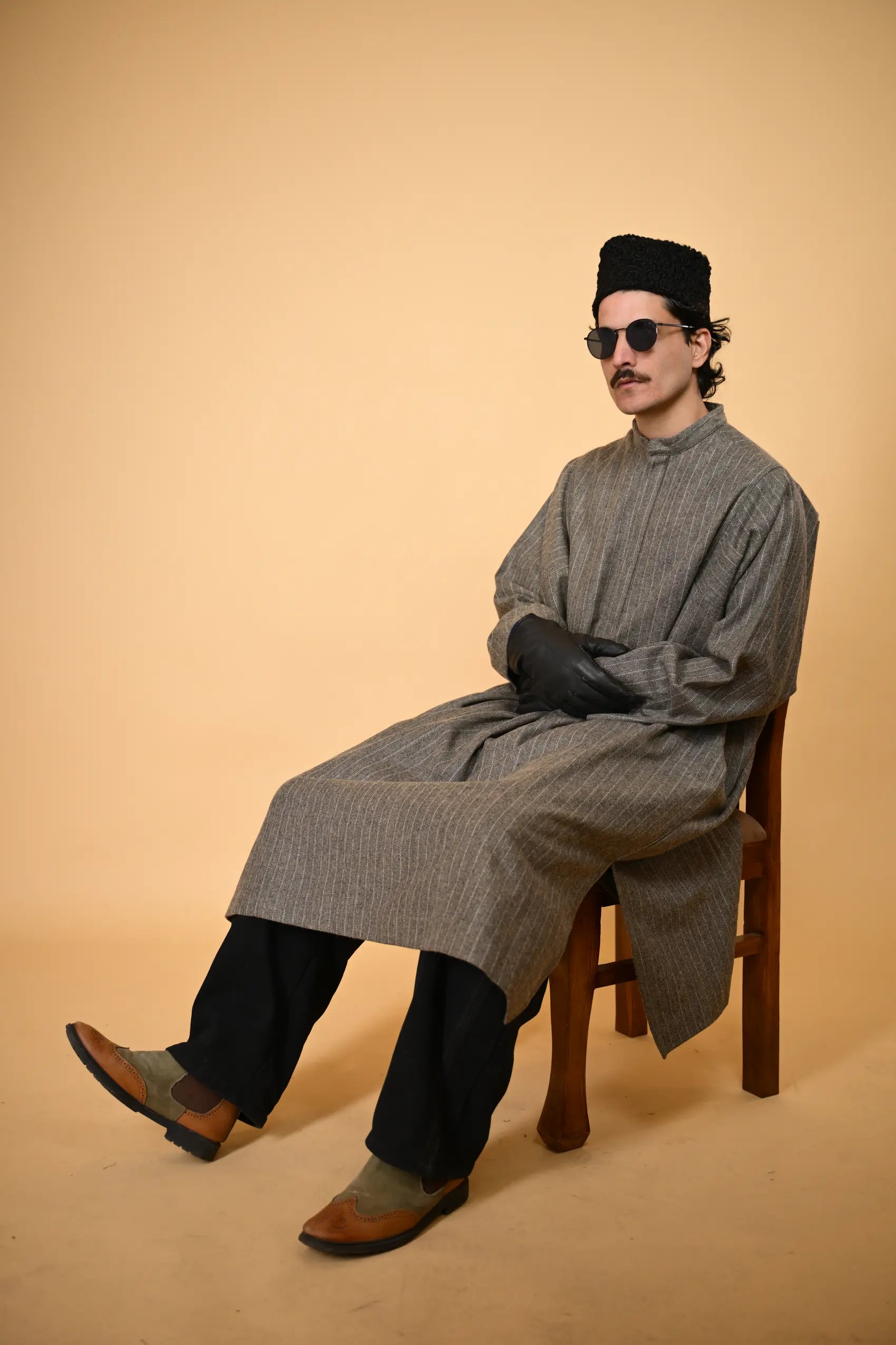 baraqah light green winter traditional pheran for men 