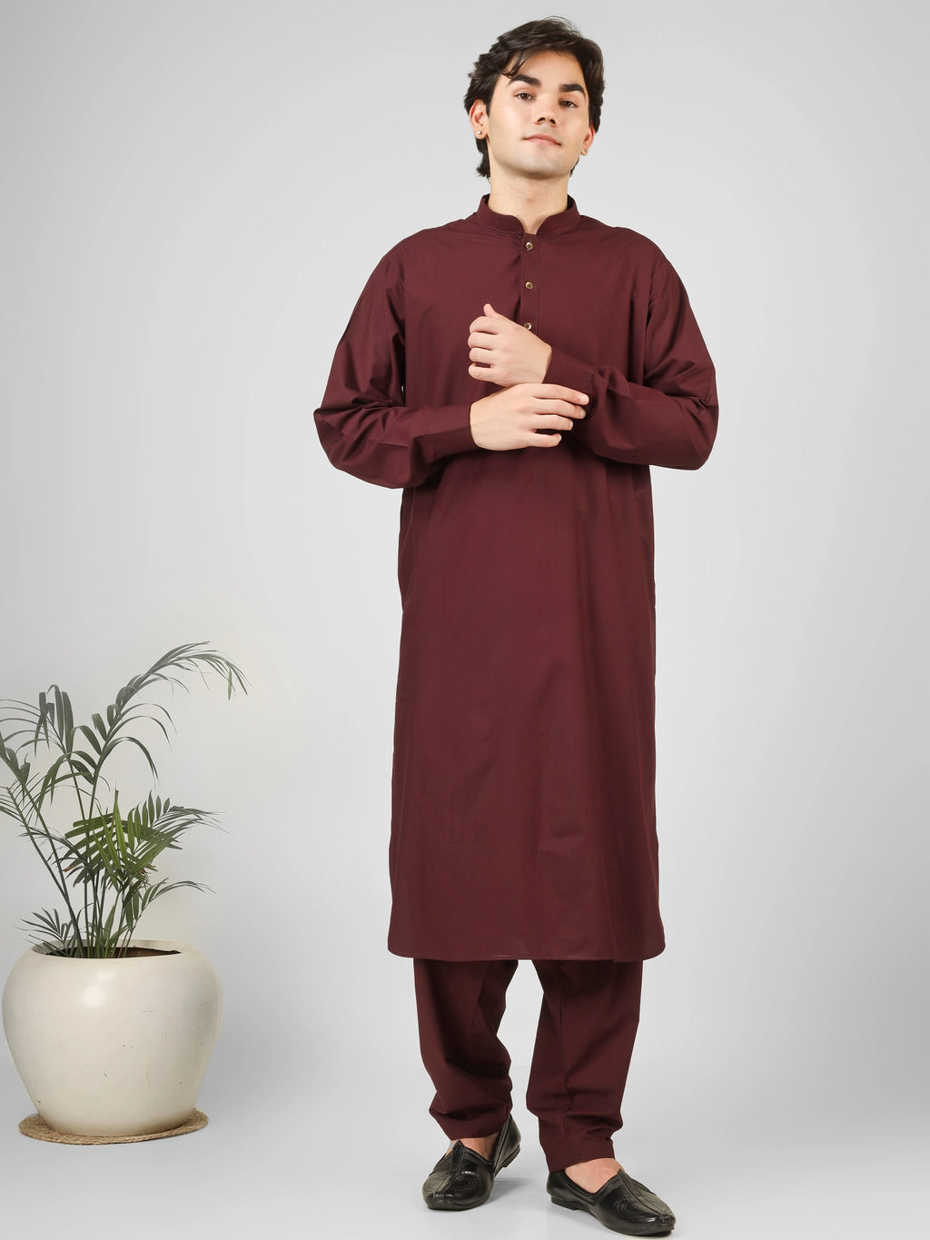 Rasheiq Maroon Kameez Shalwar