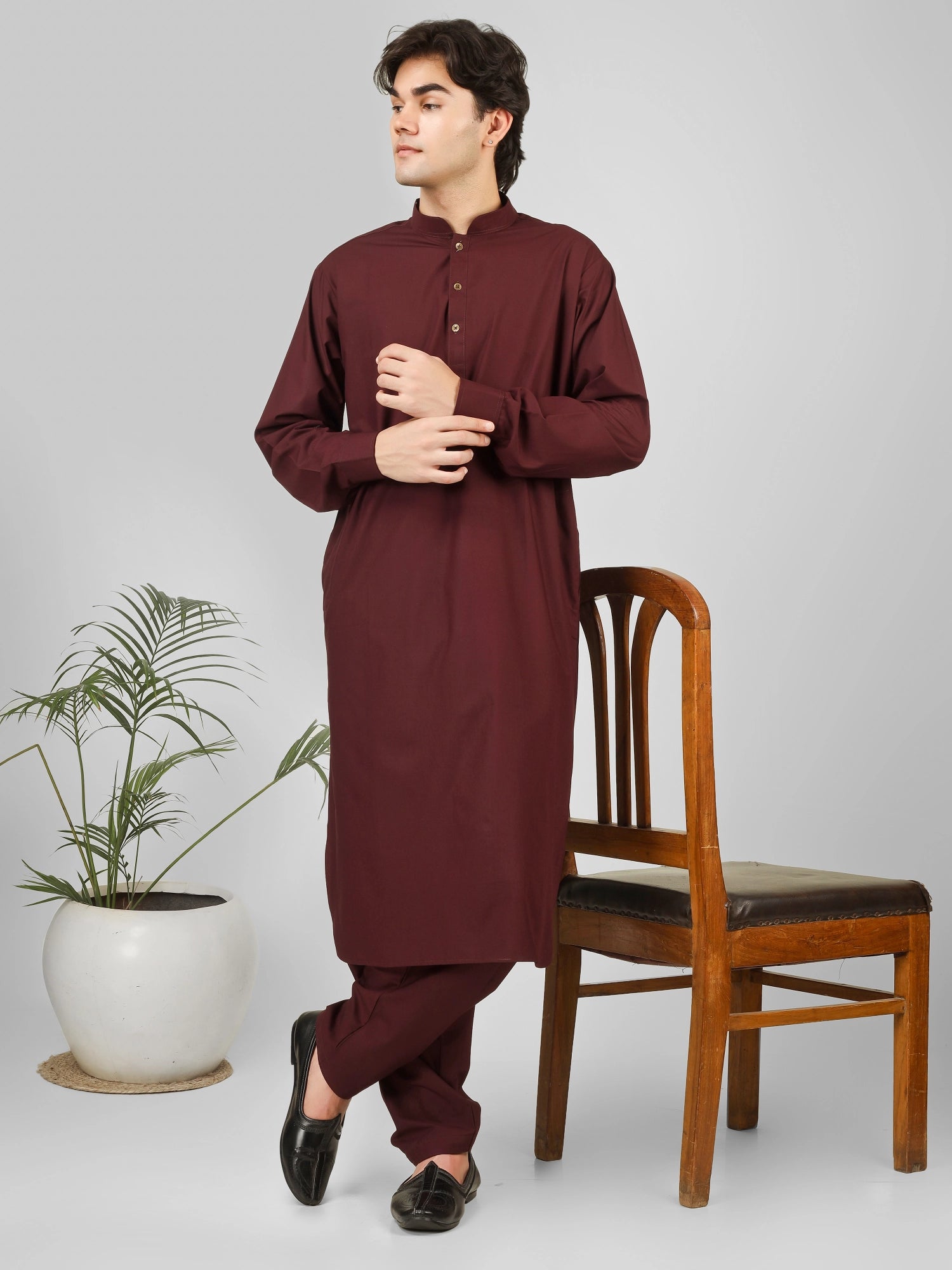 Rasheiq Maroon Kameez Shalwar
