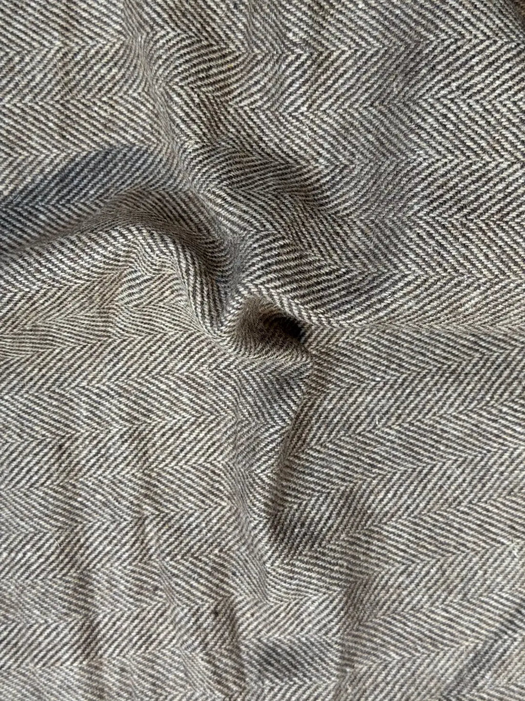Brown Herringbone Cashmere Merino Tweed