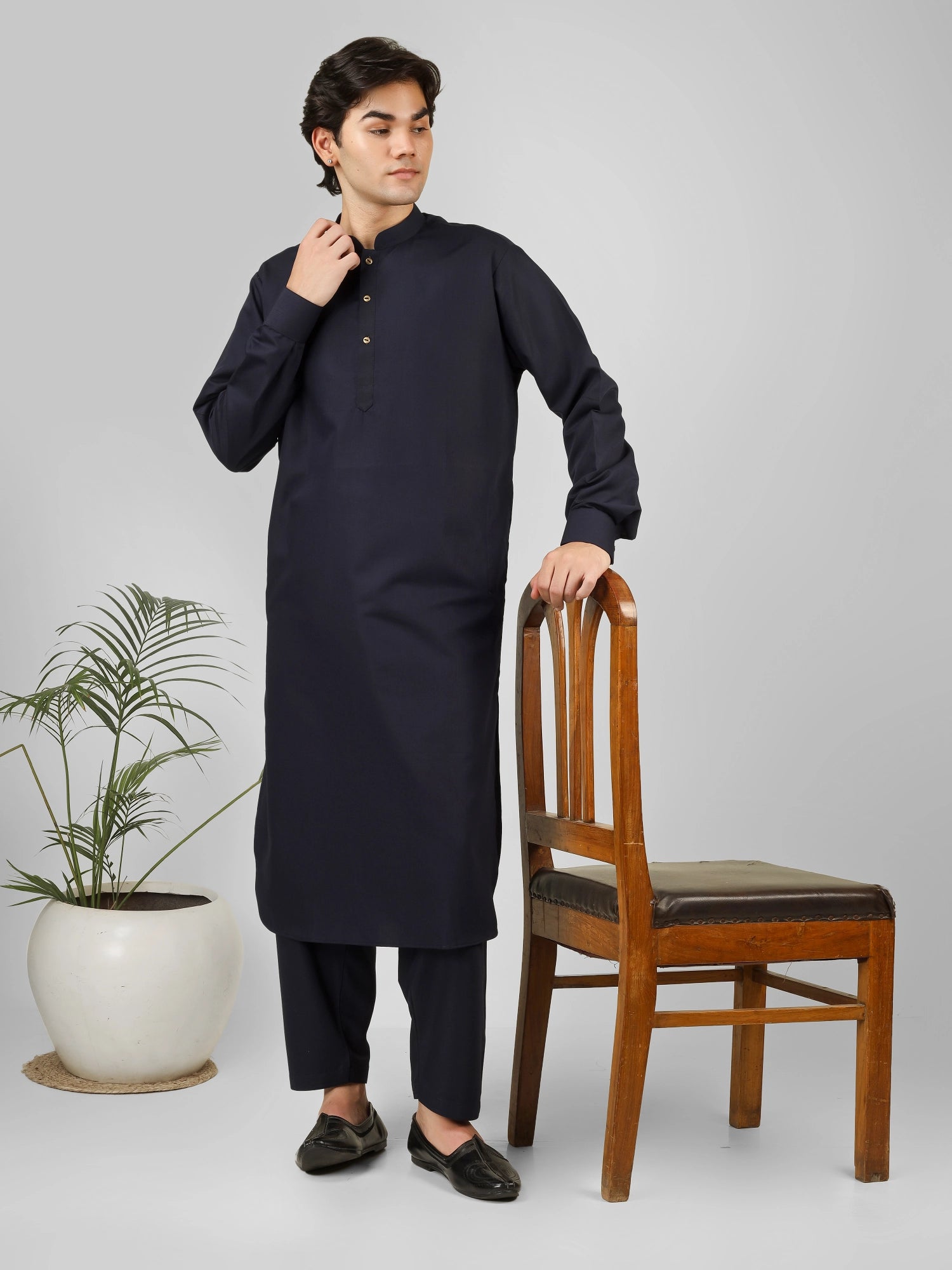 Rasheiq Navy Blue Kameez Shalwar
