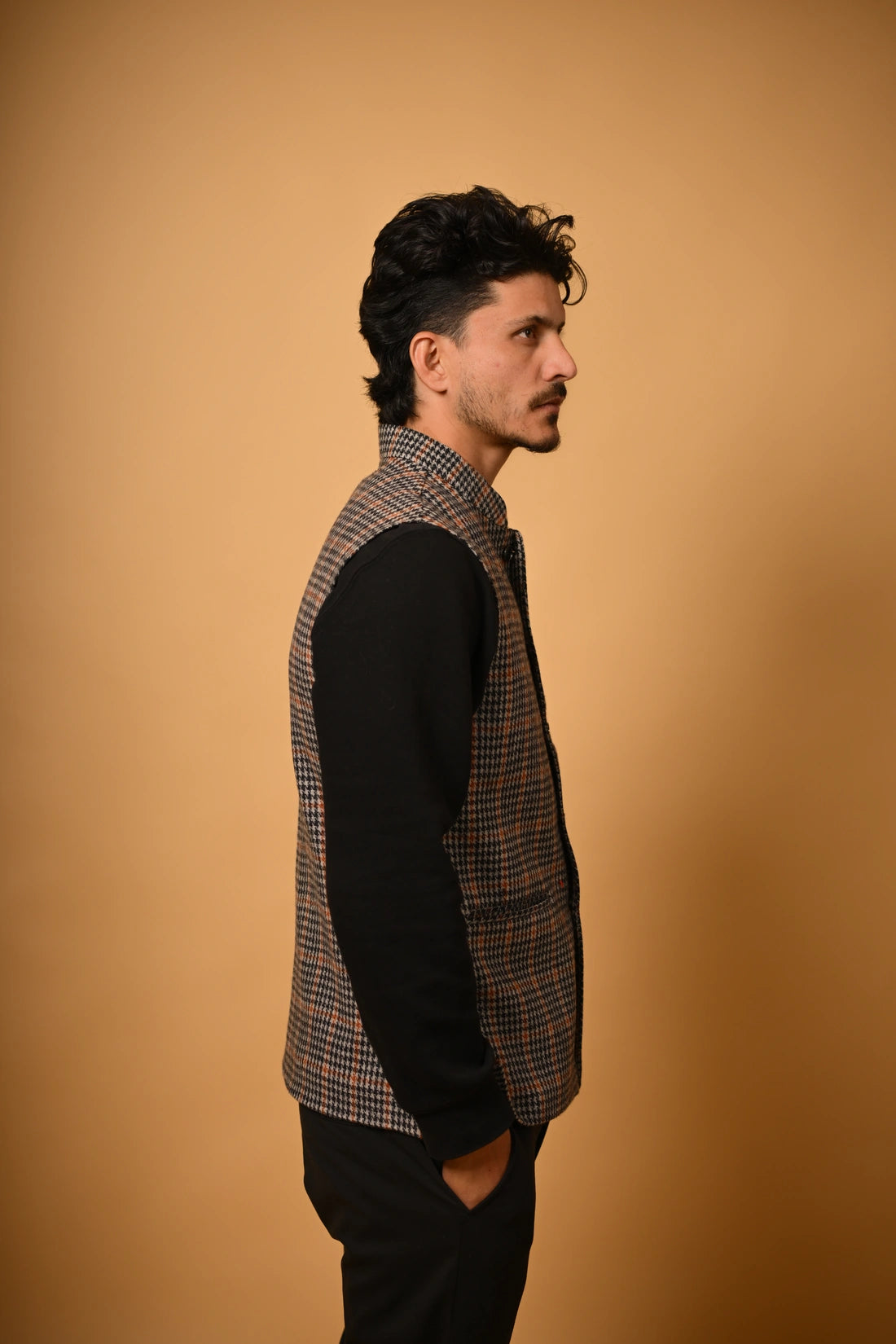 Brown with Black Glen Check Woollen Waistcoat