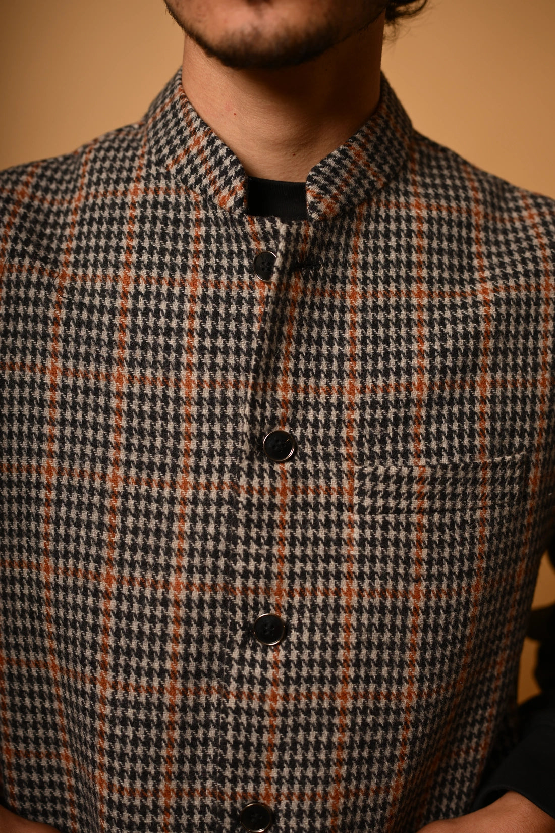 Brown with Black Glen Check Woollen Waistcoat