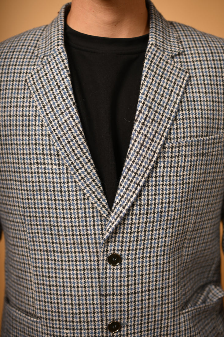 Sky Blue With Black Mini Check  Woollen Blazer