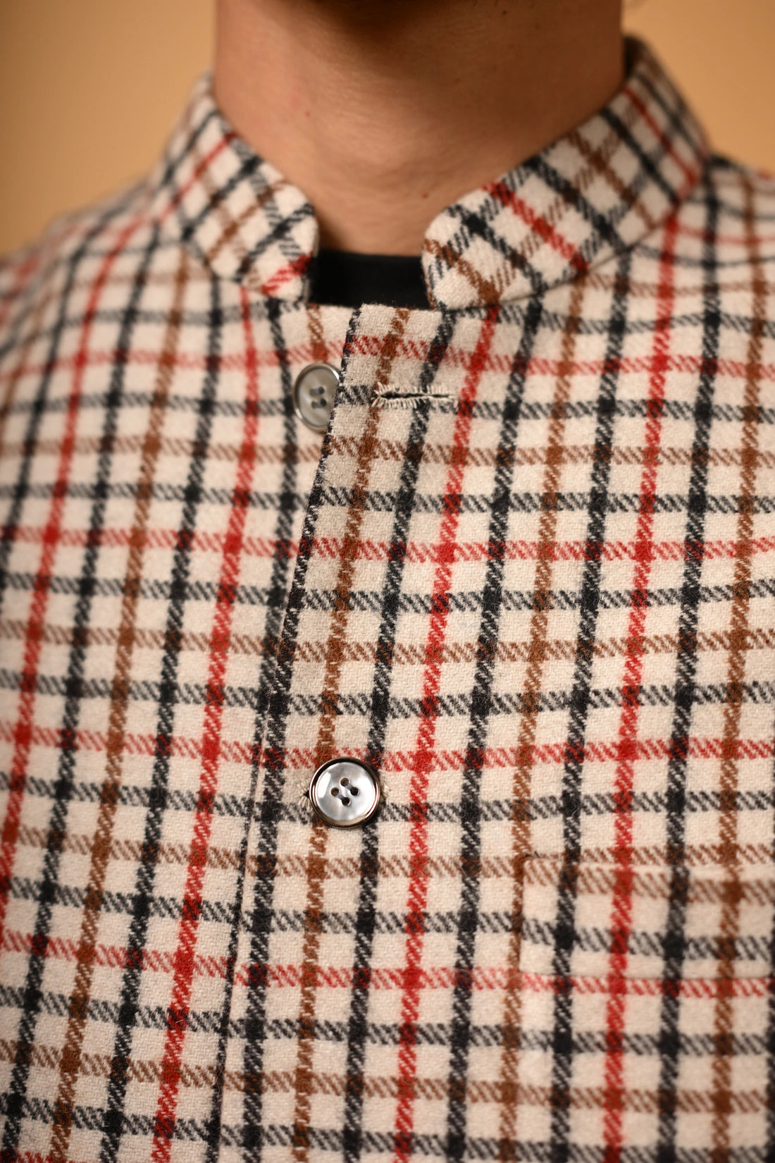 Cream Base with Red & Black Checks  Woollen Waistcoat