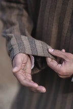 baraqah stripped herringbone brown winter pheran for men