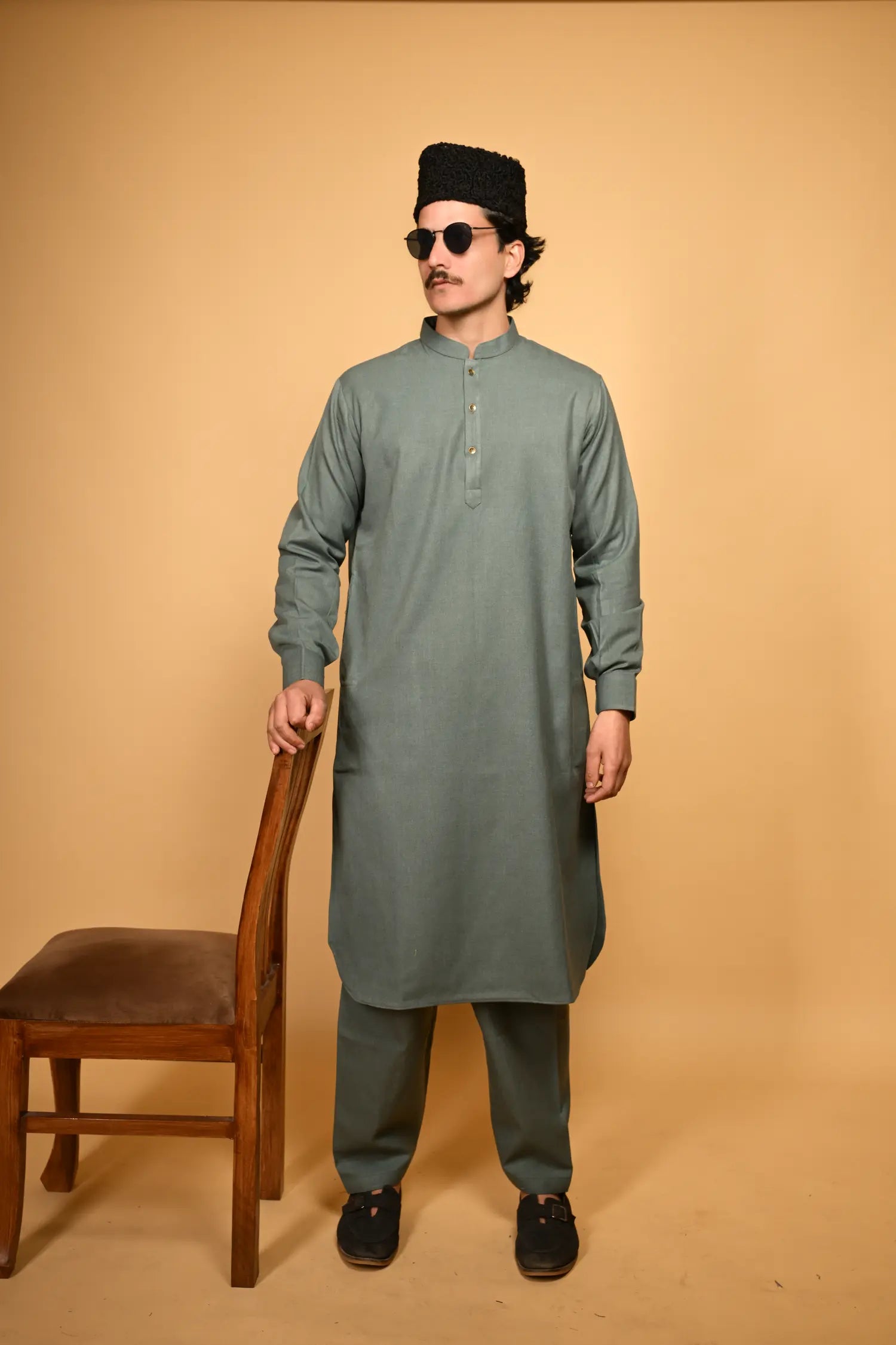 baraqah Teal Green Winter Kurta Pajama for men 
