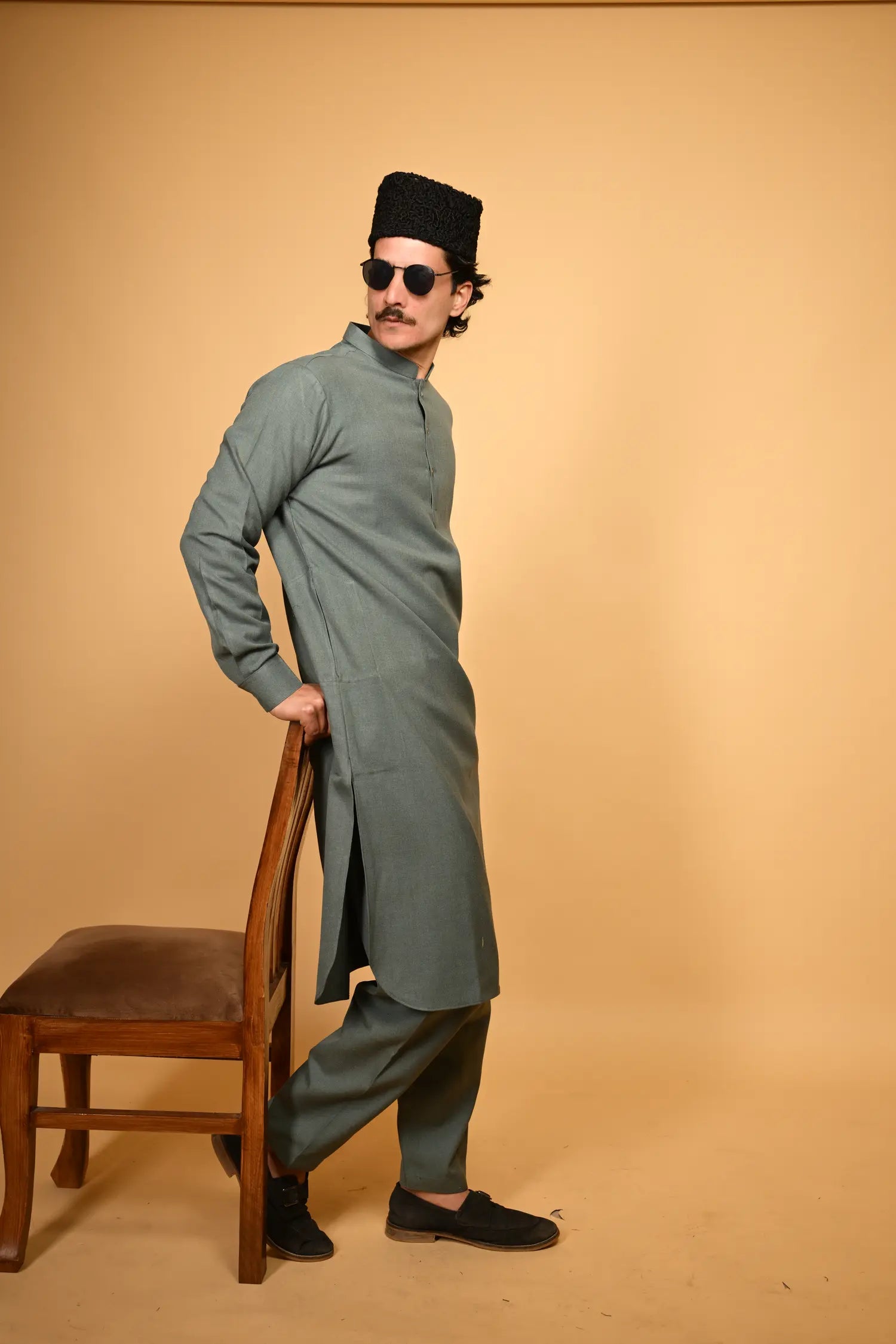 baraqah Teal Green Winter Kurta Pajama for men 
