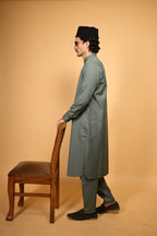 baraqah Teal Green Winter Kurta Pajama for men 
