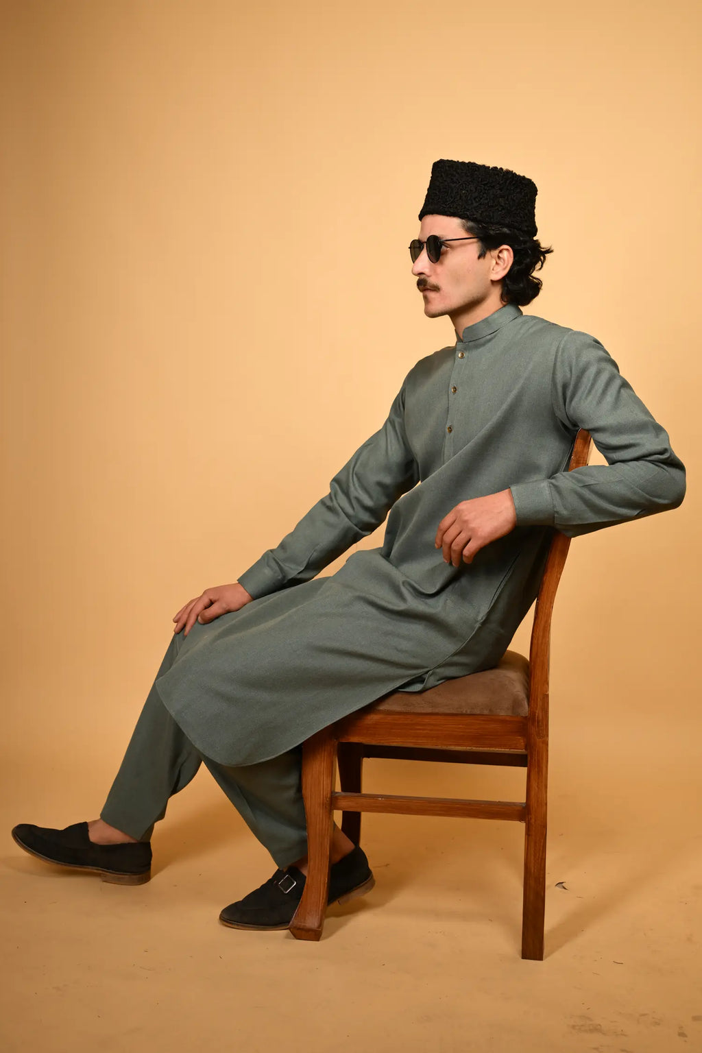 baraqah Teal Green Winter Kurta Pajama for men 
