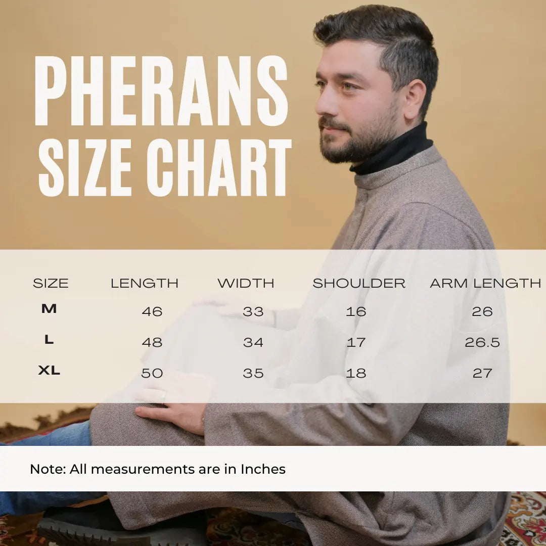 baraqah gents pheran size chart