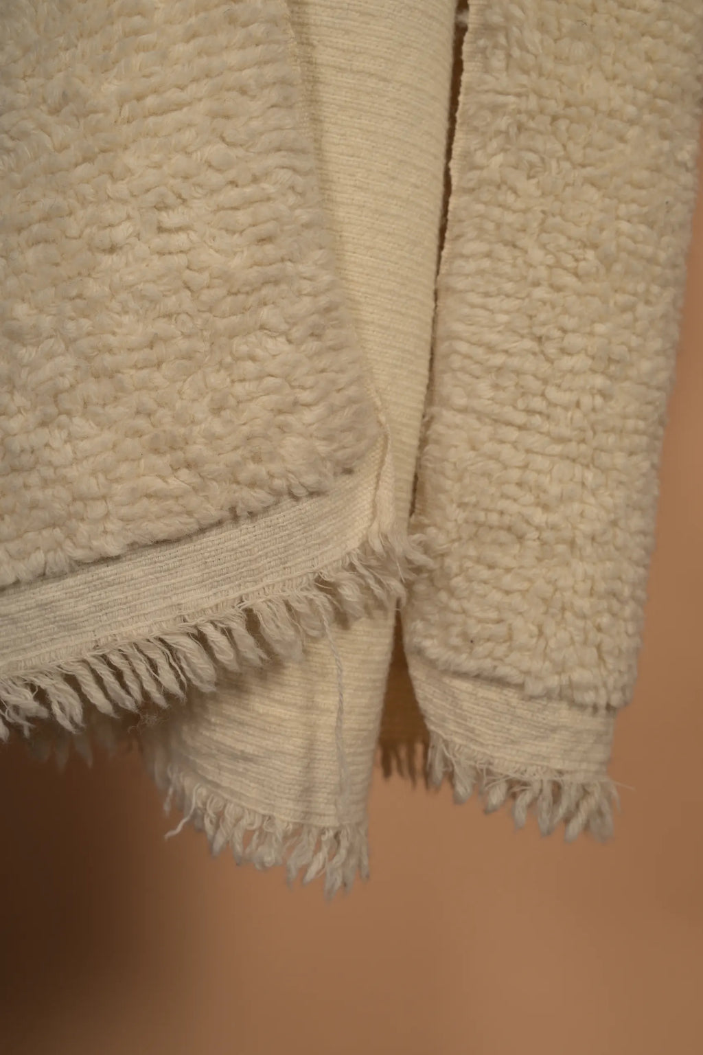 White Furry Handwoven Merino Wool Blanket
