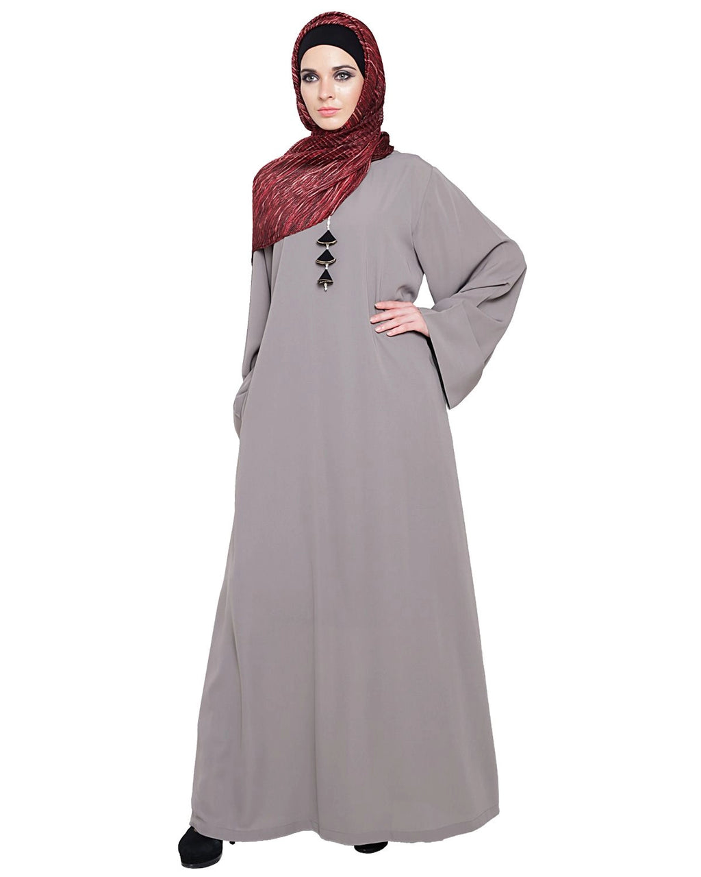 baraqah female grey color modest fashion abaya for girls