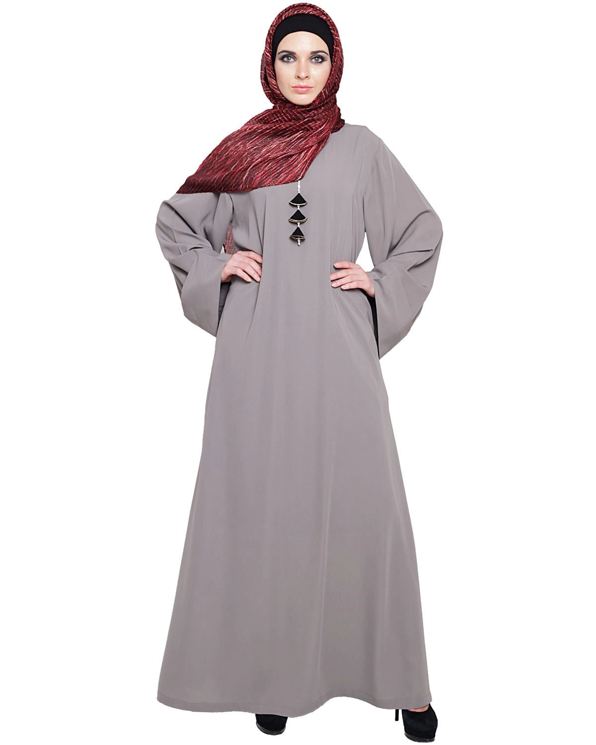baraqah female grey color modest fashion abaya for girls