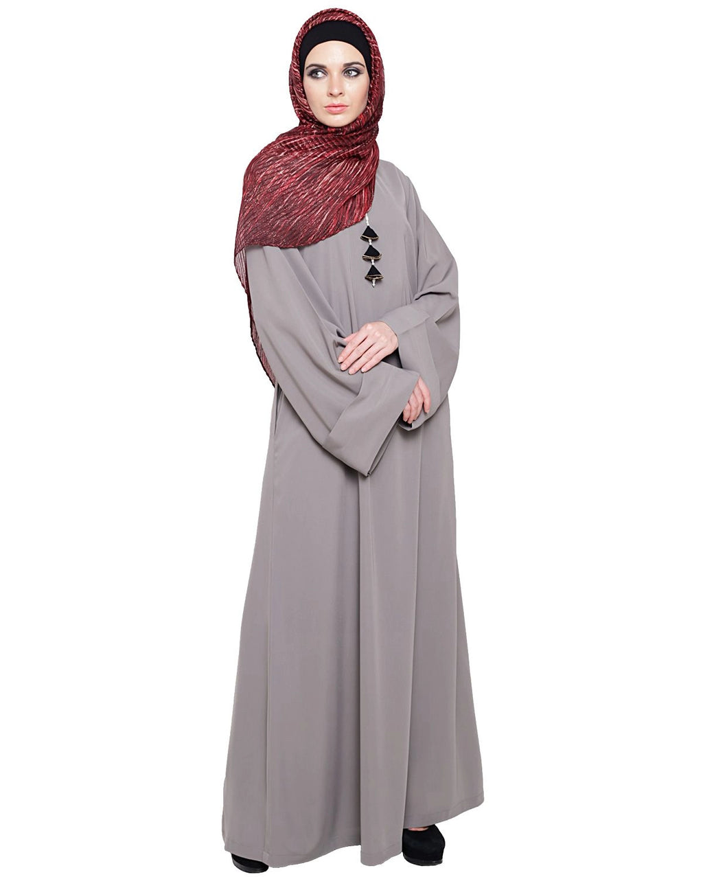 baraqah female grey color modest fashion abaya for girls