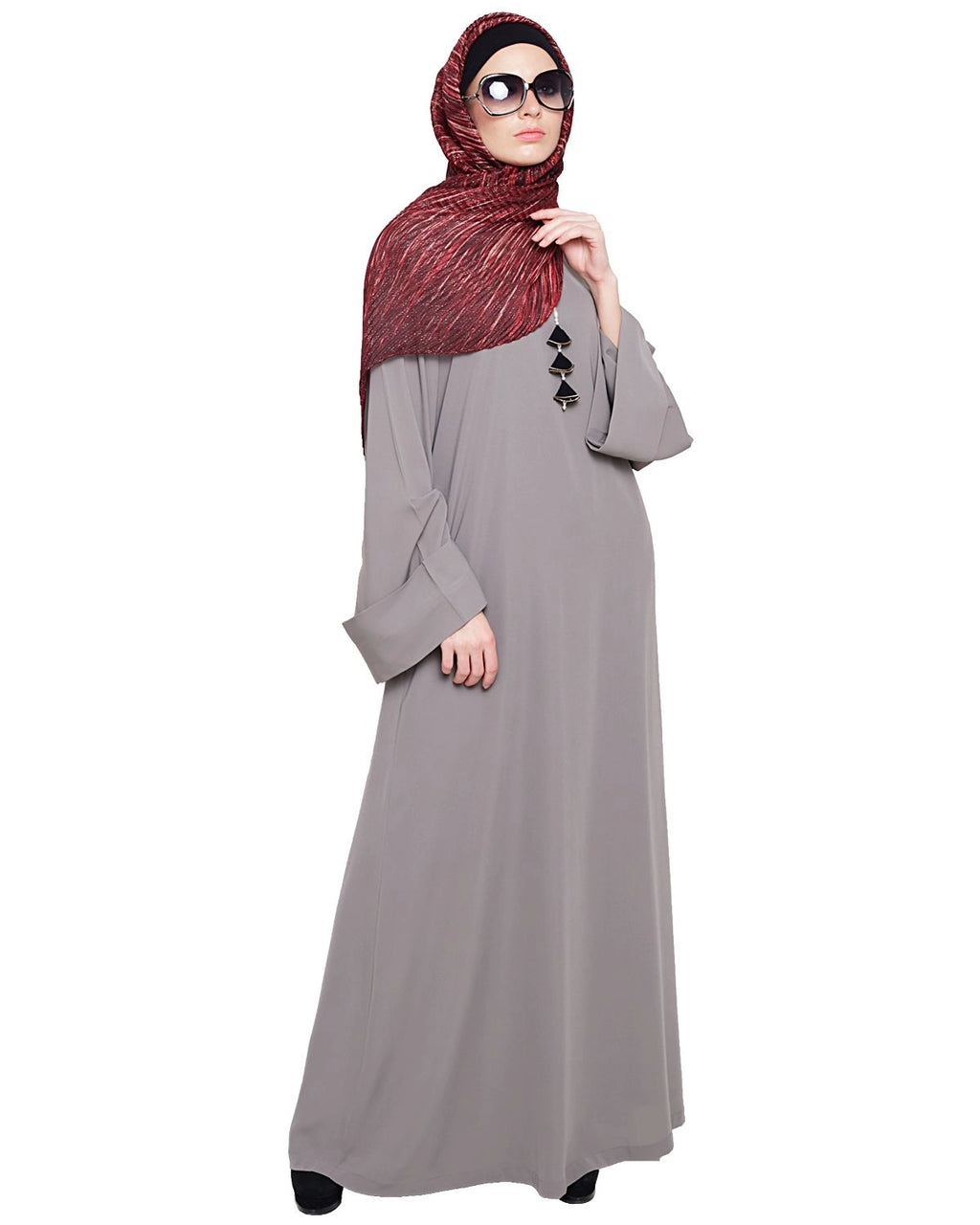 baraqah female grey color modest fashion abaya for girls