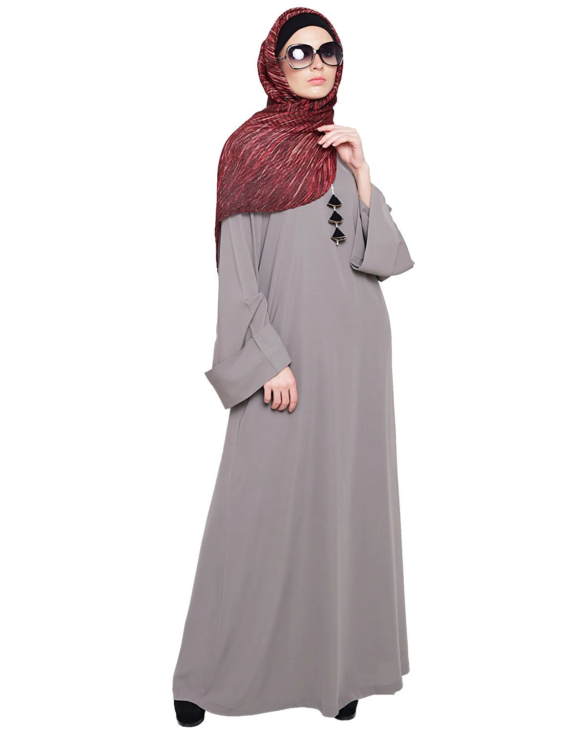 baraqah female grey color modest fashion abaya for girls