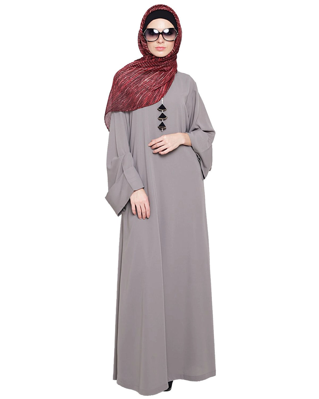 baraqah female grey color modest fashion abaya for girls