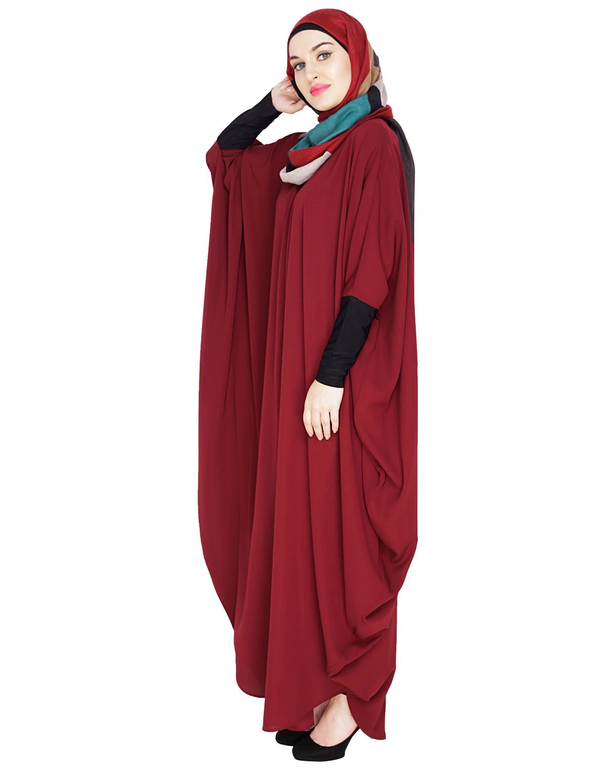 baraqah female red color modest fashion abaya 
