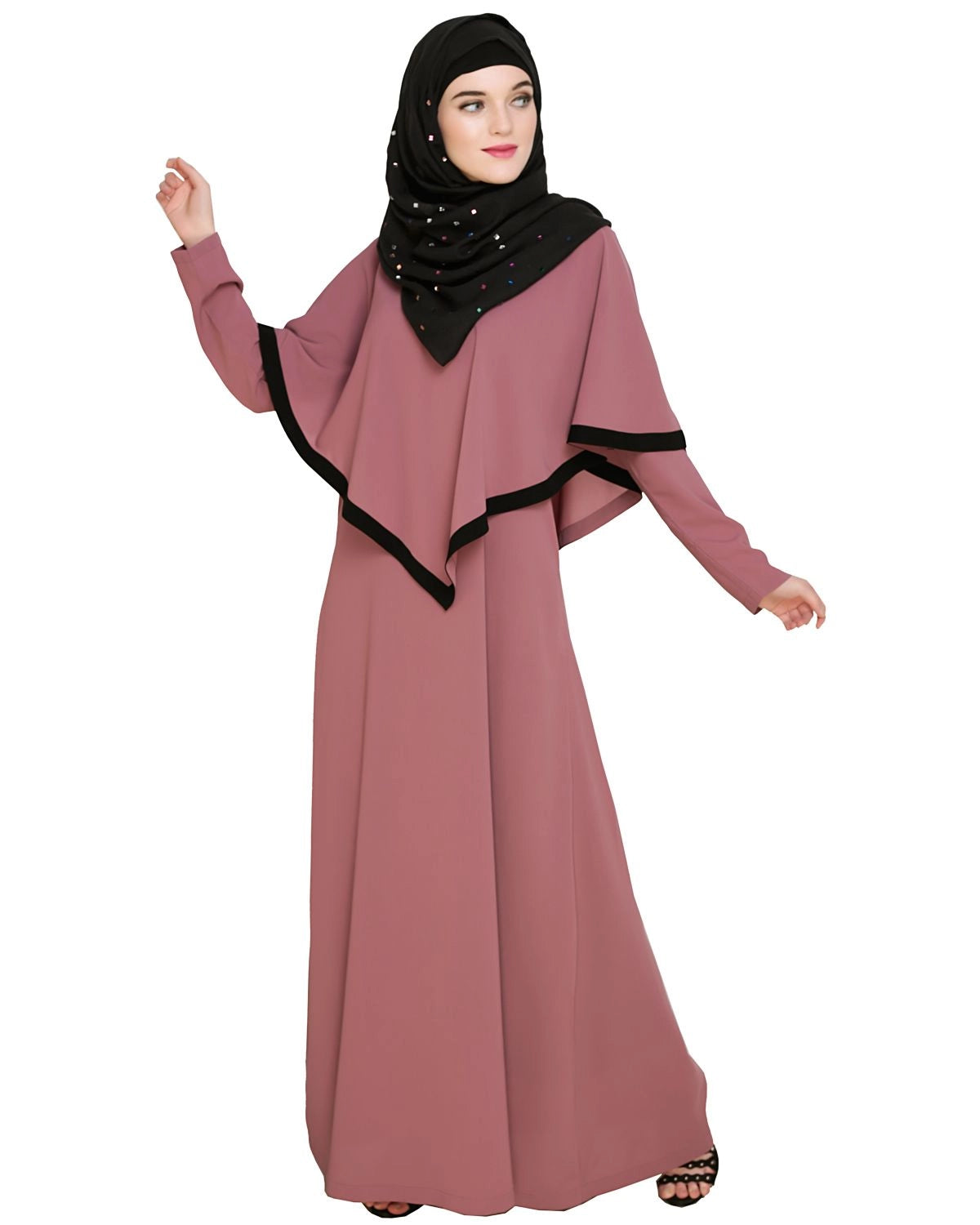 Onion Pink Fancy Cape Abaya