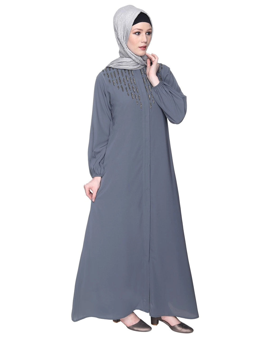 baraqah female grey color modest fashion abaya for women