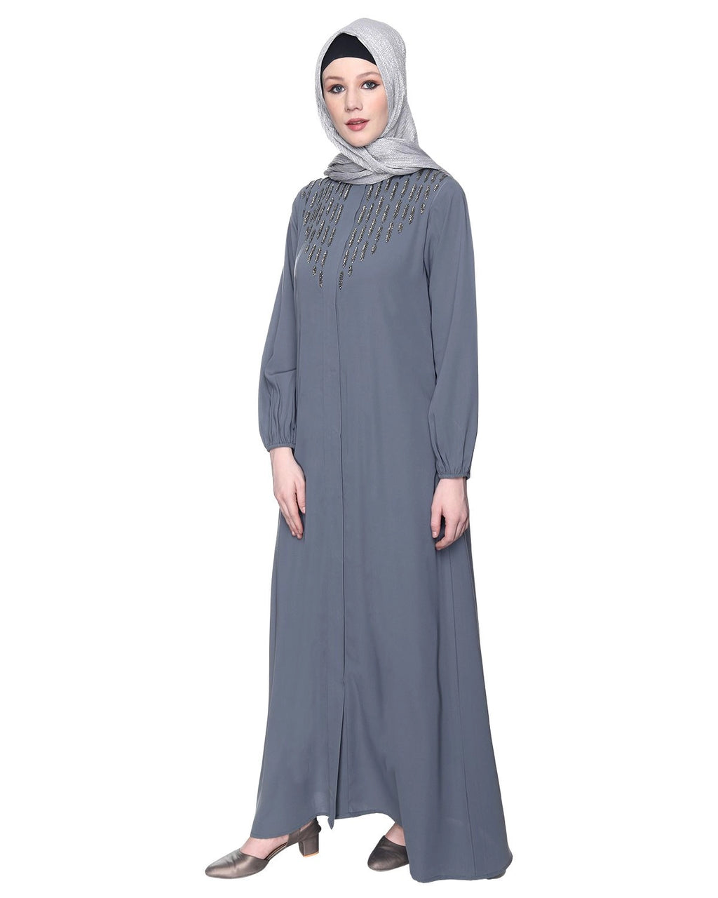 baraqah female grey color modest fashion abaya for women
