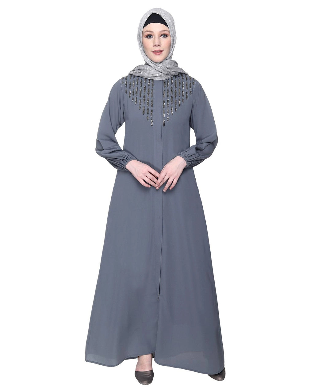 baraqah female grey color modest fashion abaya for women