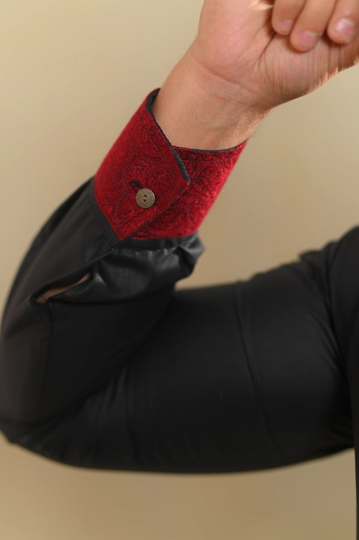 black embrioded men premium kurta pajama