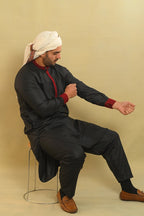 black embrioded men premium kurta pajama