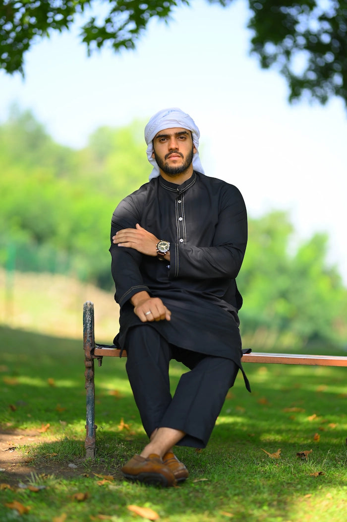 men black and white lines summer kurta pajama 